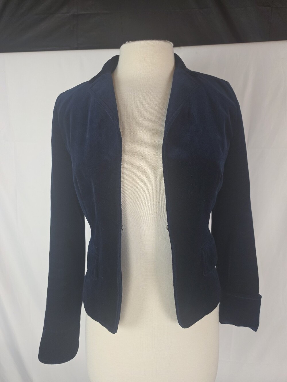 J.Crew Velvet Blazer Navy Blue Womens 2 Cotton Hook Closure Pockets Holiday